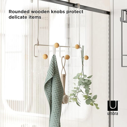 Umbra Estique Over The Door Coat Rack & Multi-Use Organizer, for Coats, Bags, Hats & More, Small, White/Natural