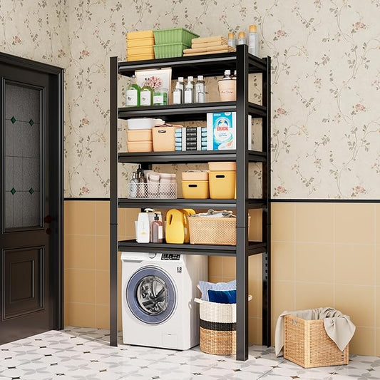 Over Washer and Dryer Shelves, 5 Tier Adjustable Metal Washing Machine Shelf, Sturdy and Spacious Laundry Room Organization and Storage Rack, 39.37''W*17.72''D*71.18''H, Black
