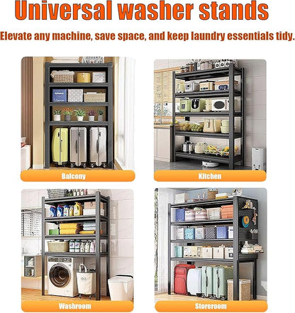 Over Washer and Dryer Shelves,5 Tier Expandable Washer and Dryer rack,Laundry Room Storage Over Toilet Washing Machine and Dryer Storage Rack Bathroom Organization,77.4"H*39.4"W*15.7"D,BLACK