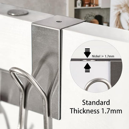 SKOLOO Over The Door Hooks - for Doors up to 1-3/4'' Thickness, Pack of 2, Metal Door Hanger with 11 Hooks, Over The Door Hanger for Coats, Hats, Towels, Silver