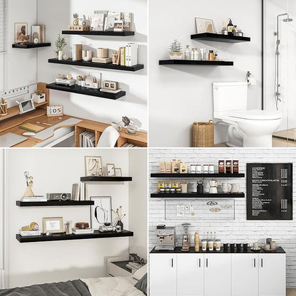 RICHFOCUS 48Inch Floating Shelves for Wall 1 Pack Shelves for Bedroom|Kitchen|Bathroom Wall Mounted Rustic Wood Floating Shelf with Invisible Brackets for Books|Storage|Decor, Black