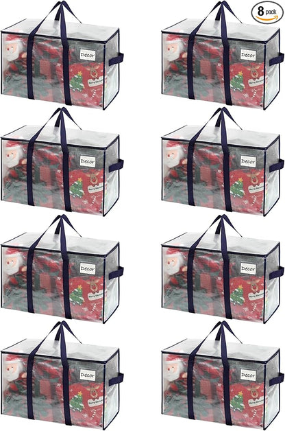 VENO 8 Pack Moving Bags and Large Christmas Storage Bins with lids. Alternative to Moving Boxes, Packing Supplies for College. Extra Large Heavy Duty Totes for Packaging (Clear, 8 Pack)