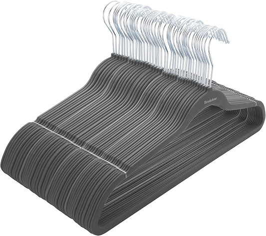 BROOKSTONE, [50 Pack] Velvet Hangers, [Non-Slip] 360° Swivel Hook, Lightweight & Slim, Strong & Durable, Space Saving Design, Heavy Duty, Won’t Stain Fabric