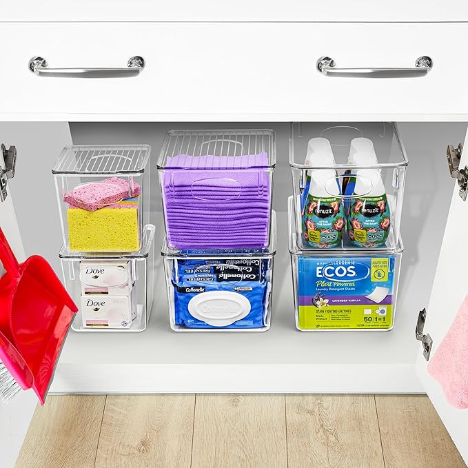 Sorbus Medium Clear Plastic Storage Bins with Lids, Clear Stackable Storage Bins, Laundry Room Organizer Bins, Office, Classroom, Playroom, Bathroom, Laundry Room Organization and Storage (4 Pack)