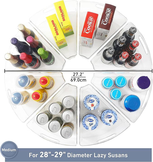 Leeden Lazy Susan Organizer for 28" Diameter Corner Lazy Susan, Plastic Kitchen Cabinet Storage Bins with Handle, 8 Packs, 1/8 Wedge - Food Safe, BPA Free