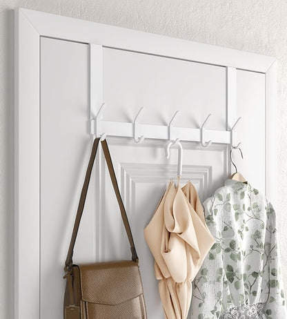 KitchLife Over The Door Hooks Hanger with 7 inches Extended Arms, Fit for 1-3/8" Doors, J18U, Bathroom Towel Rack Organization, Thickened 1 Pack Double-Hook, Glossy White