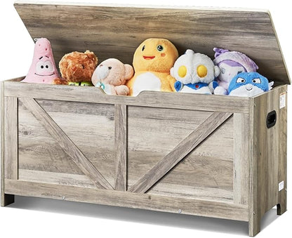 VEVOR Wooden Toy Chest for Kids, Toddler Toy Storage Box with Flip-Top Lid and Safety Hinge, 38.98 x 15.55 x 18.9 Large Kids Storage Bench for Playroom, Bedroom, Living Room or Entryway, Gray