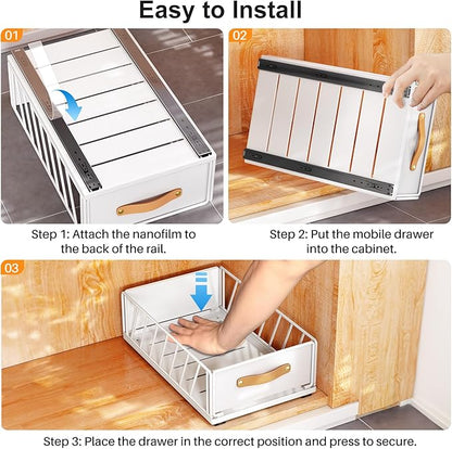 Pull out Cabinet Organizer Fixed with Adhesive Nano Film,Heavy Duty Slide out Pantry Shelves Drawer Storage,Sliding Mesh Cabinet Basket with Handle for Kitchen, Bathroom,Home, 15.8"W X 21"D X6.2"H