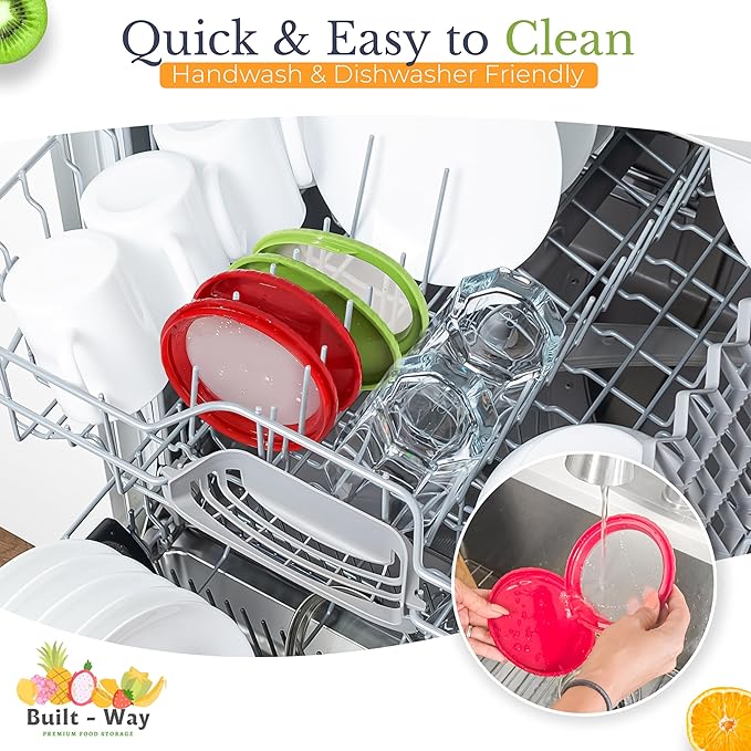 Built-Way Fruit Storage Containers for Fridge | Fruit Vegetable Storage & Produce Storage | Space-Saving Produce Containers for Fridge (Yellow/Red/Green/Orange)