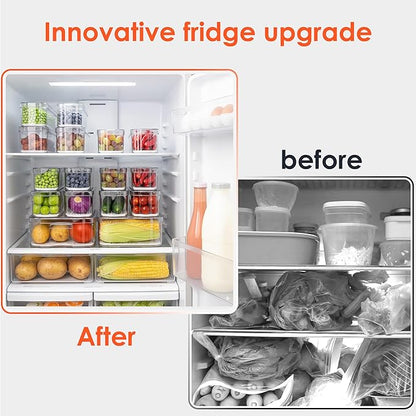 SMRCAD Fridge Organizers and Storage, 10 Pack Clear Freezer Organizer Bins with Lids for Kitchen, Pantry, Refrigerator, Food, Fruit, Vegetable Storage
