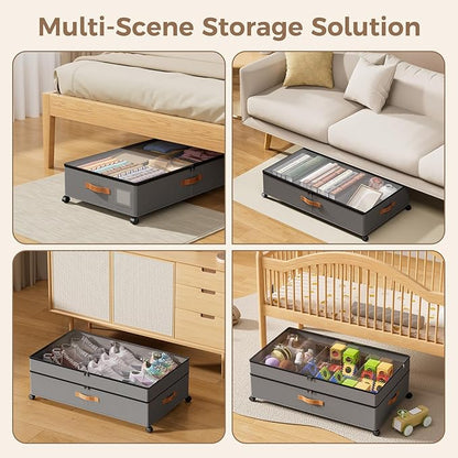 LYCDZT Under Bed Storage with Wheels, Large Capacity UnderBed Containers with Clear Lids, Shoe Organizer Under Bed Drawers, Rolling Under the Bed Storage for Clothes, Shoes, Blankets
