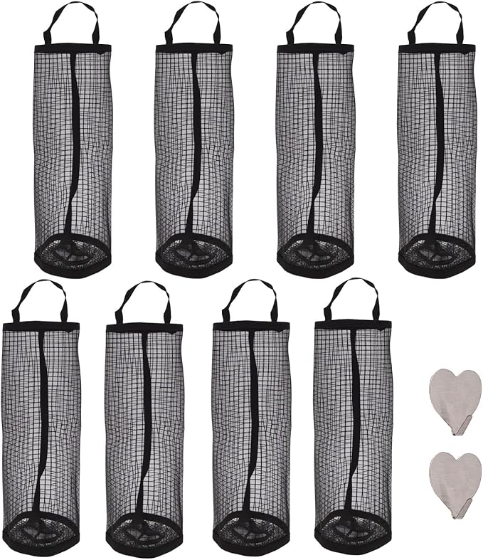 8PCS Door Hanging Plastic Bag Holder with 2PCS Hooks, Grocery Bag Storage Dispensers Black
