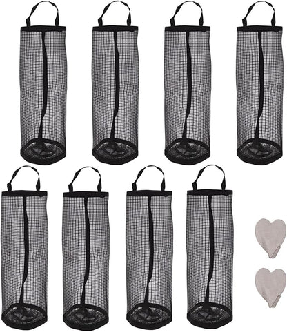 8PCS Door Hanging Plastic Bag Holder with 2PCS Hooks, Grocery Bag Storage Dispensers Black