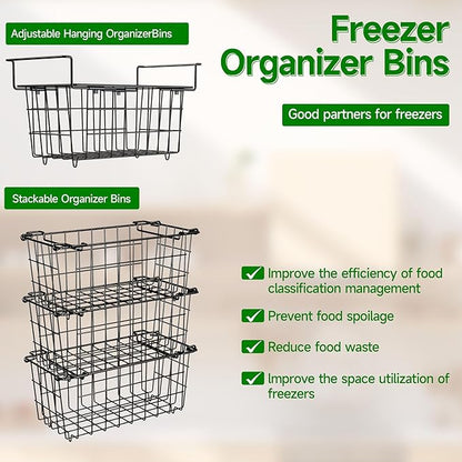 Freezer Baskets for Chest Freezer, Freezer Organizer Bins, 2 Pack Adjustable Hanging Deep Chest Freezer Organizer for 5-7 Cu.FT Deep Freezer Sort Frozen Food