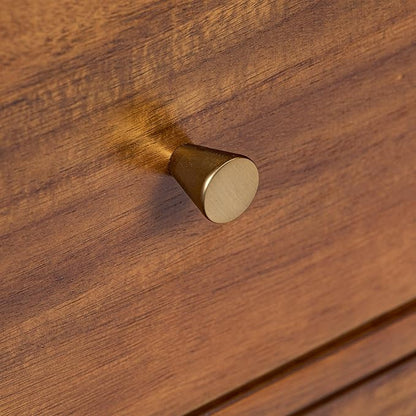 Poly & BARK Oslo 22” Nightstand – Mid-Century Modern Bedside Table with Soft-Close Drawers, Solid and Veneered Acacia Wood Construction, Brass Handles, Light Brown Finish