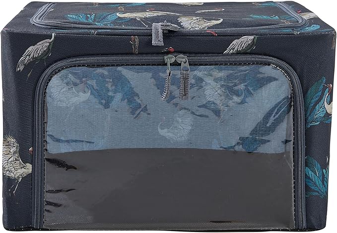 Periea 'Beau' Foldable Stackable Fabric Home Storage Boxes with Steel Frames - Set of 2 (Heron Print, Small)