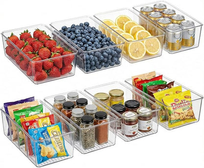 Set of 8 Pantry Organizers,2 Kinds Size Clear Plastic Organizer Bins for Kitchen,Fridge,Drawer Organization and Storage,3 compartment Snack Containers for Spice Packets,Tea bag