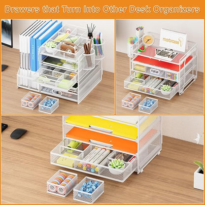 Marbrasse 3 Packs White Desk Drawer Organizers,Drawer Organizer Tray with 9 Adjustable Compartments,Junk Drawer for Makeup & Vanity, Office Desk Supplies and Accessories（White）