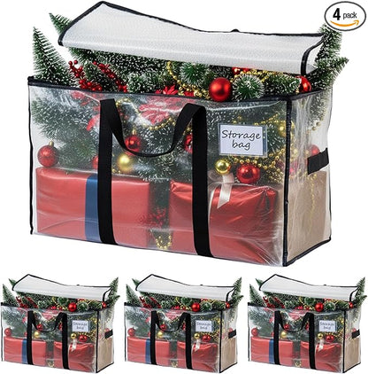 TAILI Extra Large Moving Bags, 4 Pack Clear Heavy Duty Totes for Storage with Visible Window, Wrap Around Handles, Storage Bags for Space Saving, Alternative to Moving Boxes