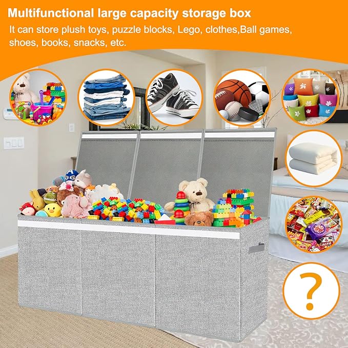 Extra Large Toy Box for Girls Boys - Collapsible Kids Toy Chest Boxes Organizers and Storage for Livingroom,Playroom,Closet 35.8"x12.6"x16"(Grey)