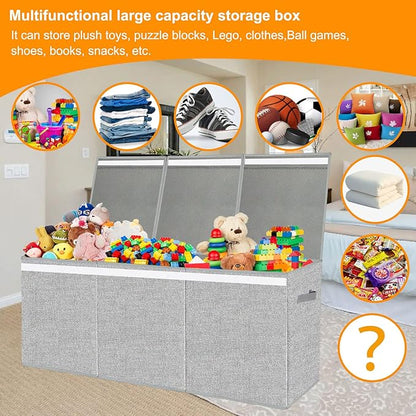 Extra Large Toy Box for Girls Boys - Collapsible Kids Toy Chest Boxes Organizers and Storage for Livingroom,Playroom,Closet 35.8"x12.6"x16"(Grey)
