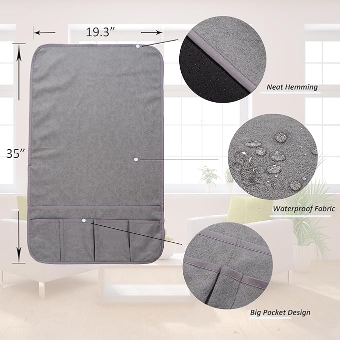 luckyjoyreal Waterproof Anti-Slip Sofa Armrest Organizer Armchair Caddy for Couch Remote Control Holder Sofa Armset Organizer with 6 Pockets Couch Armrest Storage for Book 35"x19.5" Grey 1 Pack