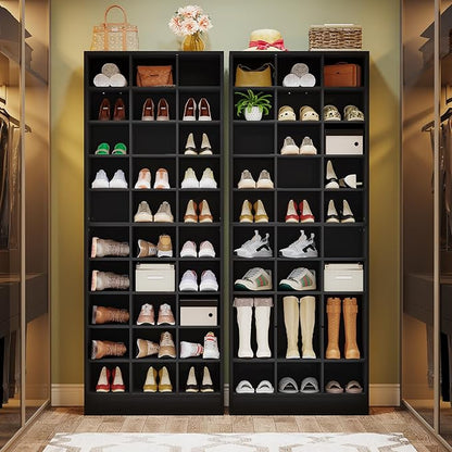 Tribesigns 10-Tier Shoe Storage Cabinet, Black Wooden Shoe Rack with 30 Cubbies, Freestanding Tall Entryway Shoe Organizer for Closet, Entryway, Living Room