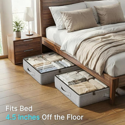 TidyCorner 2-Pack Under Bed Storage Containers, 4.5 Inches Tall Low Profile Underbed Clothes Storage Organizer Bin with Sturdy Sidewalls/Bottom, Underbed Storage Bins 2 Storage Thin Bins