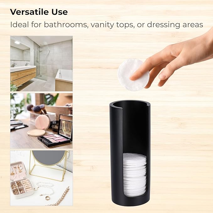 EVIDECO French Home Goods Minimalist Black Cotton Pad Holder - Bathroom Vanity Organizer for Makeup Rounds - Japandi Collection