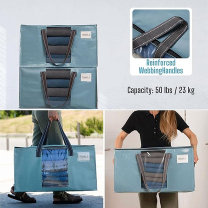 VENO 6 Pack Moving Bags, Christmas Storage Bins, Moving Boxes Alternative, Comforter and Blanket Storage Bags, College Dorm Packing Supplies, Foldable Heavy-Duty Tote (Shiny Light Blue, 6 Pack)