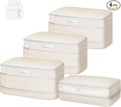 Easortm Comforter Storage Bag - Large Capacity Bedding Storage Bags Ultra Space Saving Self Compression Organizer, Washable Compression Bags for Storage Comforter Blanket Duvet Pillow, 4-Pack, Beige