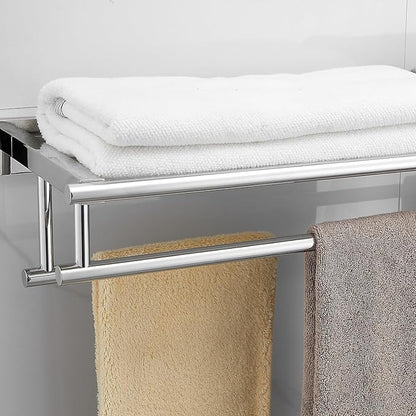 Bathroom Towel Rack with Double Towel Bar 32 Inch Bathroom Hotel Shower Shelf SUS304 Stainless Steel Modern Wall Mounted Holder Polished Chrome