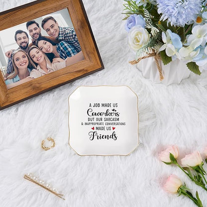 Jelershy Coworker Gifts for Women Jewelry Dish Tray - Co worker New Job Going Away Farewell Gifts for Coworkers Women Birthday Christmas Retirement Thank You Gift - A Job Made Us Coworkers&Friends