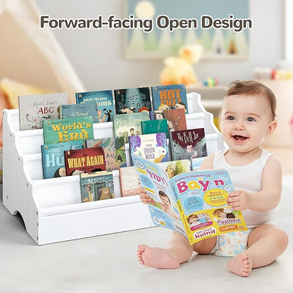 ELYKEN Toddler Bookshelf for Kids Rooms, Nursery Book Shelves with Open Forward Display, Montessori Book shelf for Baby Room, Small Children Classroom Books Rack Storage, Reading Corner for Kid, White