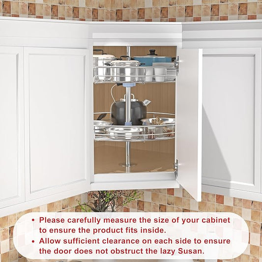 21 1/4" Chrome Corner Cabinet Lazy Susan, Full Circle Corner Cabinet Lazy Susan Replacement Shelves Rotating Rack for Upper Cabinet Kitchen, Fits Cabinets Over 23"