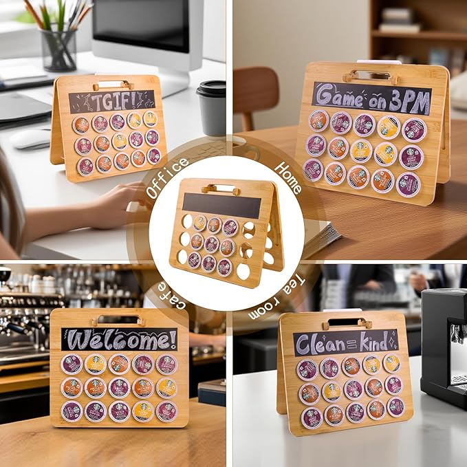 Coffee Pod Holder, K Cup Organizer Compatible with K Cups(35 Pods), Bamboo Coffee Pod Stands for Counter, Home or Office Kitchen Counter Organizer