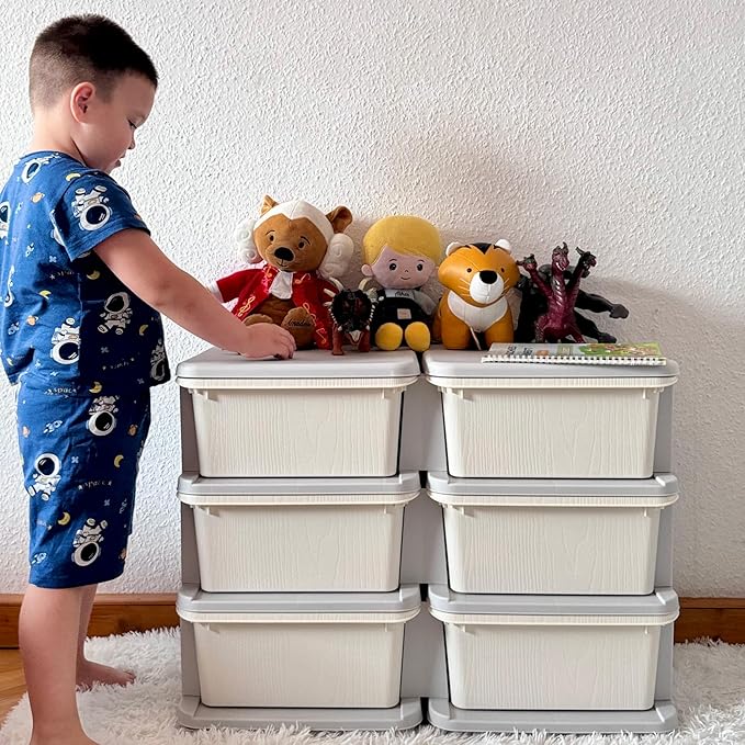 Qaba 3 Tier Kids Storage Unit, Toy Organizers and Storage with 6 Drawer Chest for Kids Bedroom Nursery Kindergarten Living Room for Boys Girls Toddlers, Cream White