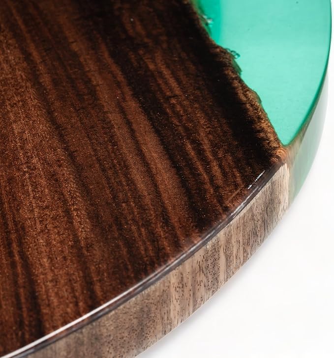Handmade Reversible 16" Wood and Epoxy Resin Lazy Susan, Turntable for Kitchen Countertop, Rotating Display Stand, Organizer and Storage for Dining Table, Cup Board, Home Decor (Clear Green)