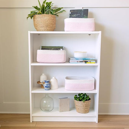NaturalCozy 13.5”x8.5”x5.5” Rectangle Storage Baskets for Shelves 3 Pack | Cotton Rope Woven Small Baskets for Organizing | Small Storage Bins for Nursery, Bathroom, Closet, Shelf, Decorative
