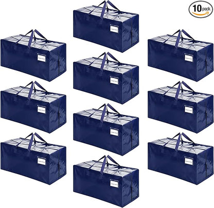 VENO 10 Pack Moving Bags w/Backpack Straps, Heavy Duty, Moving Boxes Alternative, Packing Supplies, Large Storage Totes for Dorm Room Essentials with Zipper for Clothes (Blue, 10 Pack)