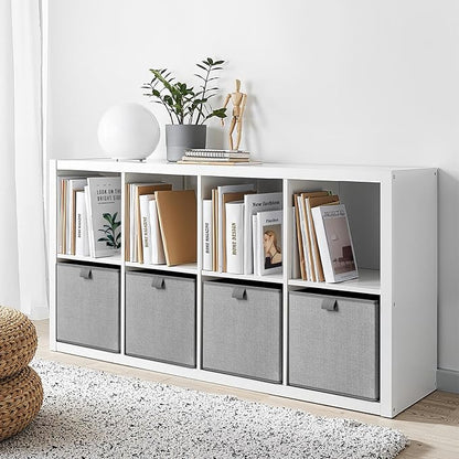 Storage Baskets, 11.8-Inch Woven Fabric Bins, Storage Cubes with Reinforced Handles, Organizer Bins for Closet Shelves, Foldable, for Toys, Clothes, Natural Beige (2PCS/Grey-11.8*11.8*11.8inch)