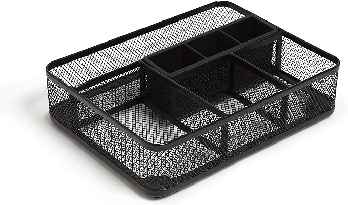 TRU RED Mesh Drawer Organizer, 7‑Compartment, Matte Black – Desk & Drawer Storage for Office Supplies