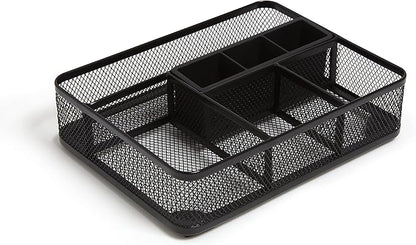 TRU RED Mesh Drawer Organizer, 7‑Compartment, Matte Black – Desk & Drawer Storage for Office Supplies