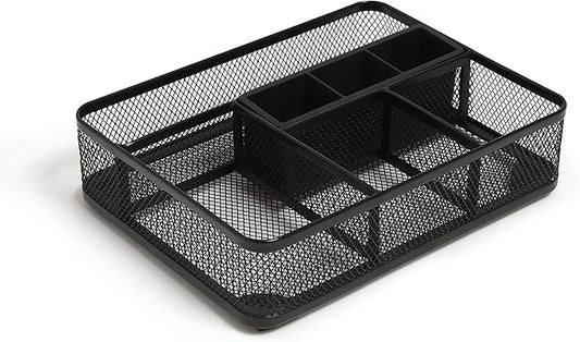 TRU RED Mesh Drawer Organizer, 7‑Compartment, Matte Black – Desk & Drawer Storage for Office Supplies