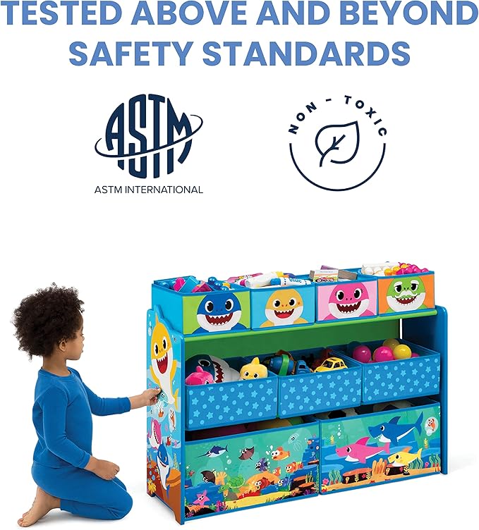 Baby Shark Deluxe 9 Bin Design and Store Toy Organizer by Delta Children, Greenguard Gold Certified