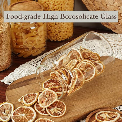 Labina Glass Storage Container Airtight Food Jars Kitchen Canister with Wood Lids, 33 Oz Wide Mouth Pantry Organization Glass Jar for Flour, Sugar, Cookie, Spagetti, Nuts and Candy