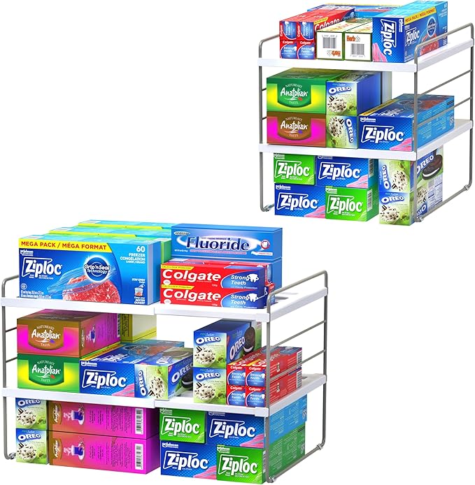 YAN & HIN 2 Packs 3-Tier kitchen cabinet countertop organizer, Expandable tupperware organizer for cabinet, tupperware organizer for cabinet and Storage for pantry organization