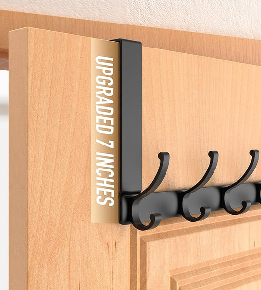 CHAUNCEY HOME Over The Door Hooks Hanger with 7" Arms, Door Hooks for Hanging, Fit 1 3/4" Door, Tool-Free Assembly, F7U, Towel Racks Organizer Holder for Bathroom - Black