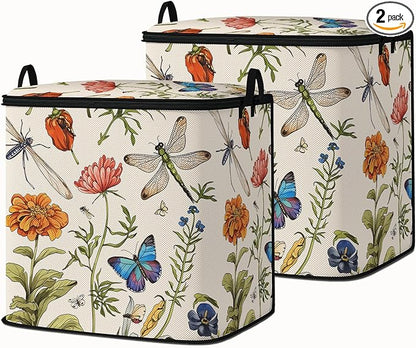 Large Comforter Storage Bag with Zipper,Closet Organizer for Clothes,Blankets,Quilts,Pillows,Fabric Storage Bags with Portable Handles 95L(2-Pack)