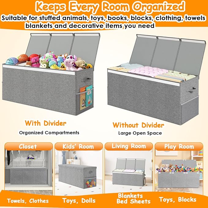 Extra Large Toy Box Chest with Lid, Kids Toy Storage Organizer for Boys Girls, Big Toy Bin Basket Extra Large Toy Storage Box for Living Room Playroom Nursery (40" x14" x16")